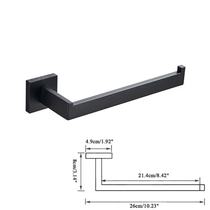 DecorBites™ Black Bathroom Accessories Set: Robe Hook, Towel Rail, Shelf, Tissue Holder