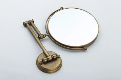 DecorBites™ Antique Brass Wall Mirror 3x Magnification 8" Round Dual Side Folding Makeup Mirror
