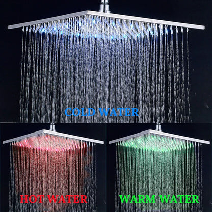 DecorBites™ 16" LED Rainfall Shower Head with Color Changing Lights.