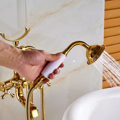 DecorBites™ Gold Tub Sink Faucet with Handshower - Freestanding Bath Mixer Tap