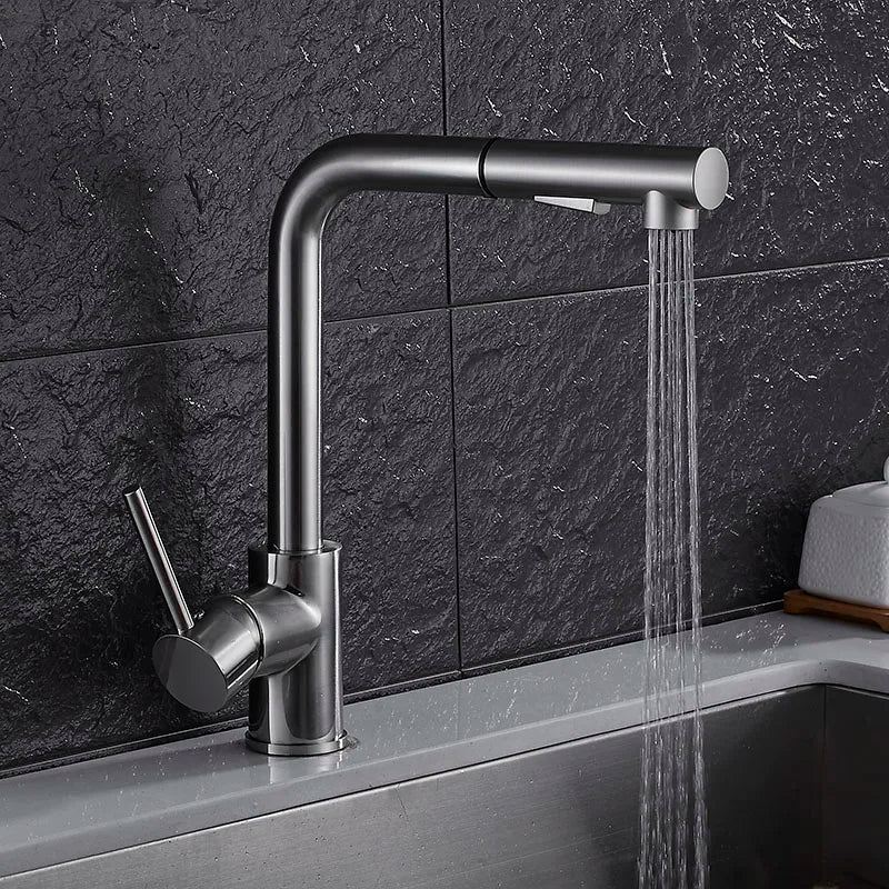 DecorBites™ Brass Brushed Nickel Kitchen Faucet High Arch Swivel Pull Out Spray Mixer Tap