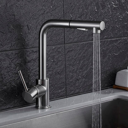DecorBites™ Brass Brushed Nickel Kitchen Faucet High Arch Swivel Pull Out Spray Mixer Tap