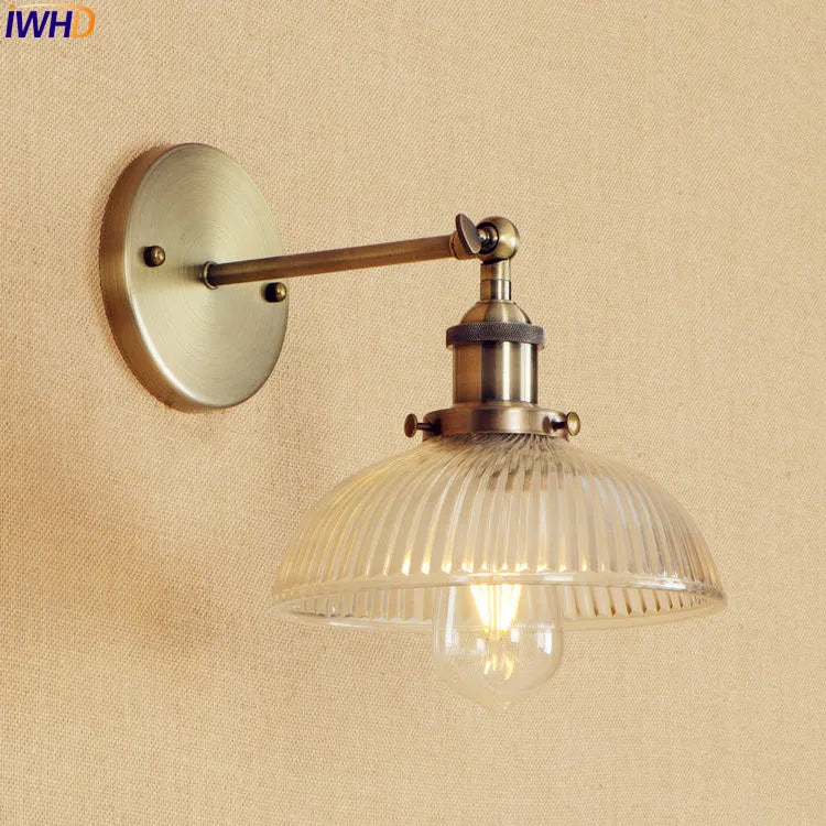 DecorBites™ Antique Brass Industrial Swing Arm Wall Sconce - Vintage Glass Wall Light Fixtures