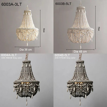 DecorBites™ French Country Wood Bead Chandelier: 3/5 Lights Princess Decorative Hanging Fixture