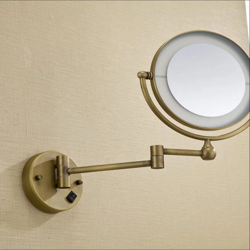 DecorBites™ Bronze Brass Wall Mounted 8" LED Makeup Mirror 3X/1X Magnification