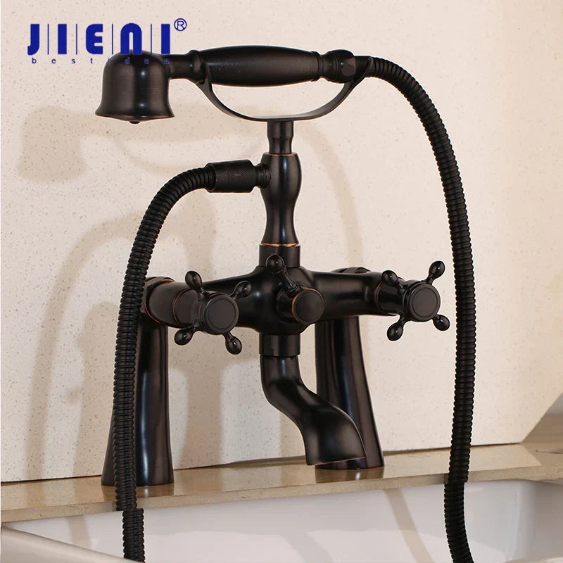 DecorBites™ Black Bathtub Faucet with Hand Shower Dual Handles Oil Rubbed Bronze