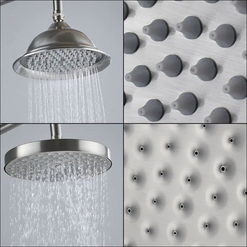DecorBites™ Brushed Nickel Dual Handle Rainfall Shower Mixer Faucet with Handshower
