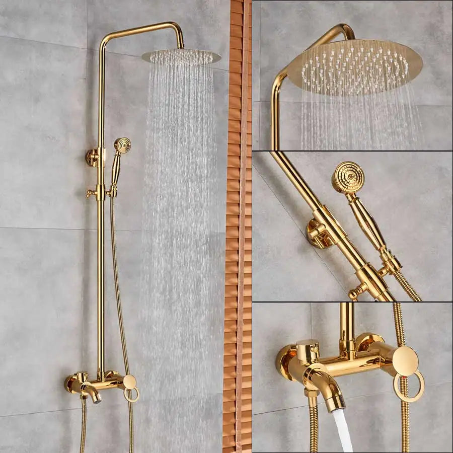 DecorBites™ Golden Shower Mixer Taps with 8" Rainfall Shower Head and Handshower
