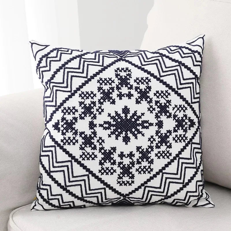 DecorBites™ Aztec Embroidery Canvas Cushion Cover 45x45cm