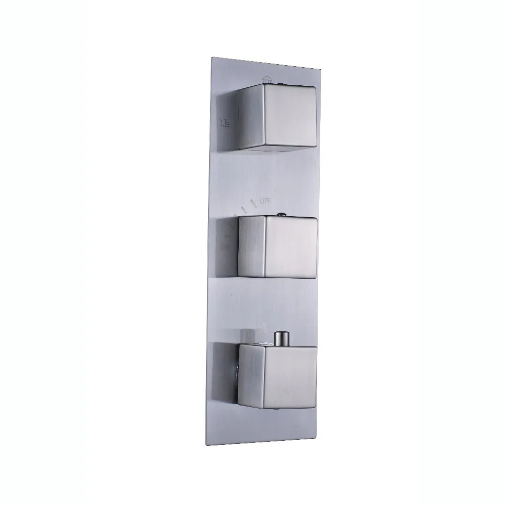 DecorBites™ Brushed Nickel Thermostatic Mixer Valve for Three Handle Shower Control