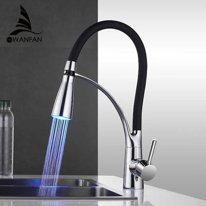 DecorBites™ LED Kitchen Faucet with Rubber Design and Single Handle Pull Down