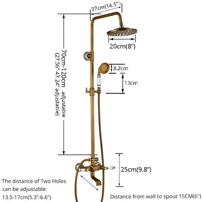 DecorBites™ Brass Antique Shower Faucet Set with Porcelain Ceramic Swivel Bath Spout