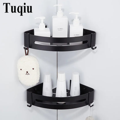 DecorBites™ Black Aluminum Bathroom Corner Shelf Wall Mounted