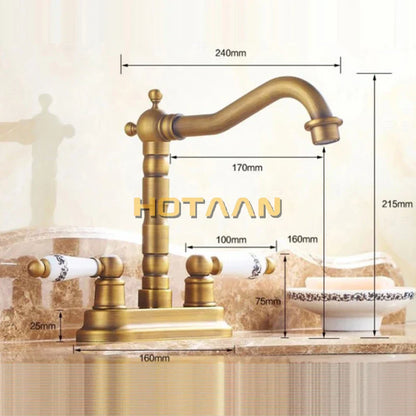 DecorBites™ Antique Brass Dual Hole Basin Faucet Mixer Tap for Bathroom Sink