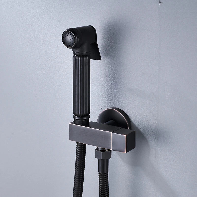 DecorBites™ Black Bidet Faucet with Single Handle, Wall Mounted, Cold Water, Brass Sprayer Head