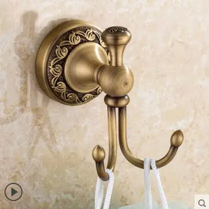 DecorBites™ Copper Carved Bathroom Accessories Set: Towel Shelf, Towel Bar, Paper Holder, Cloth Hook