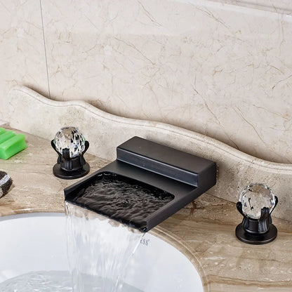 DecorBites™ Black Wide Waterfall Spout Faucet Double Handle Bathroom Mixer Taps
