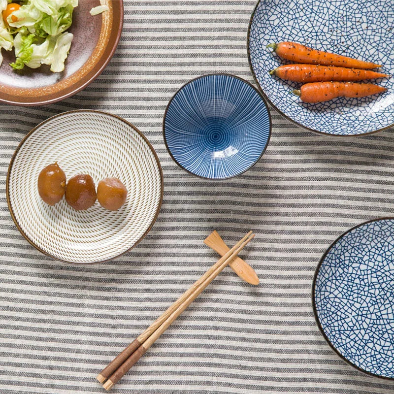 ™ Japanese Style Ceramic Dinner Set - Blue Tableware Set with Bowl and Plate