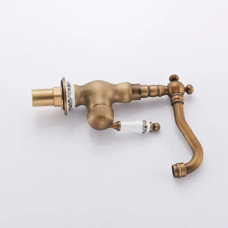 DecorBites™ Antique Brass Single Handle Basin Faucet Swivel Spout Mixer Water Tap