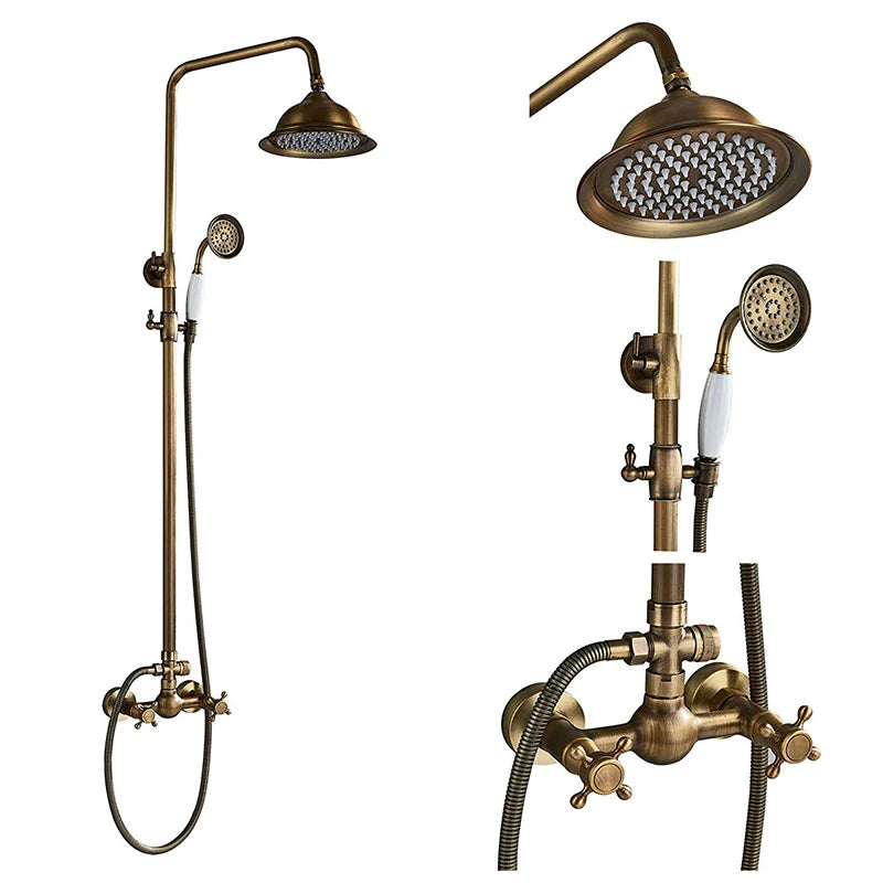 DecorBites™ Antique Shower Mixer Tap Set with 8" Rainfall Shower Head and Dual Handles