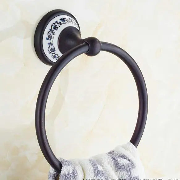 DecorBites™ Black Porcelain Brass Bathroom Accessories Set