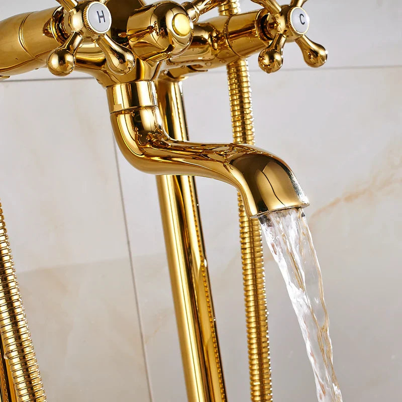 DecorBites™ Gold Tub Sink Faucet with Handshower - Freestanding Bath Mixer Tap