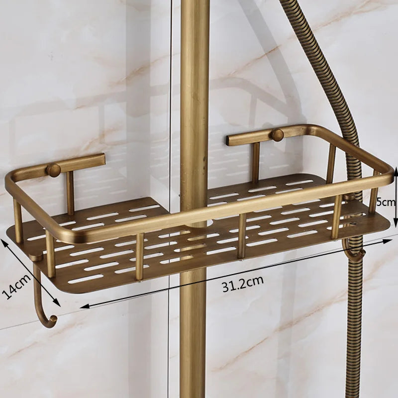 DecorBites™ Brass Antique Shower Faucet Set with Porcelain Ceramic Swivel Bath Spout