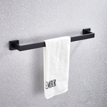 DecorBites™ Black Bathroom Accessories Set: Robe Hook, Towel Rail, Shelf, Paper Holder