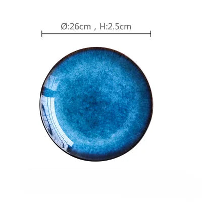 DecorBites™ Blue Ceramic Round Plate - Commercial Steak Dish Wholesale