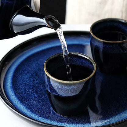 DecorBites™ Blue Ceramic Tea Kettle Set - Porcelain Teaware Set