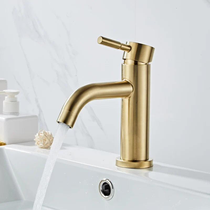 DecorBites™ Brushed Gold Bathroom Basin Faucet, Single Handle Deck Mounted Mixer Tap