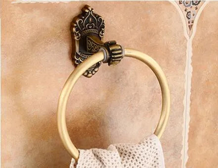 DecorBites™ Antique Bronze Carved Aluminum Bathroom Accessories Set: Towel Rack, Paper Holder, Hooks