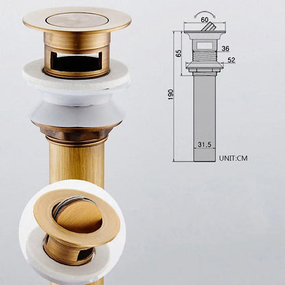 DecorBites™ Antique Brass Vessel Sink Drain Strainer, Pop Up Stopper for Lavatory Basin