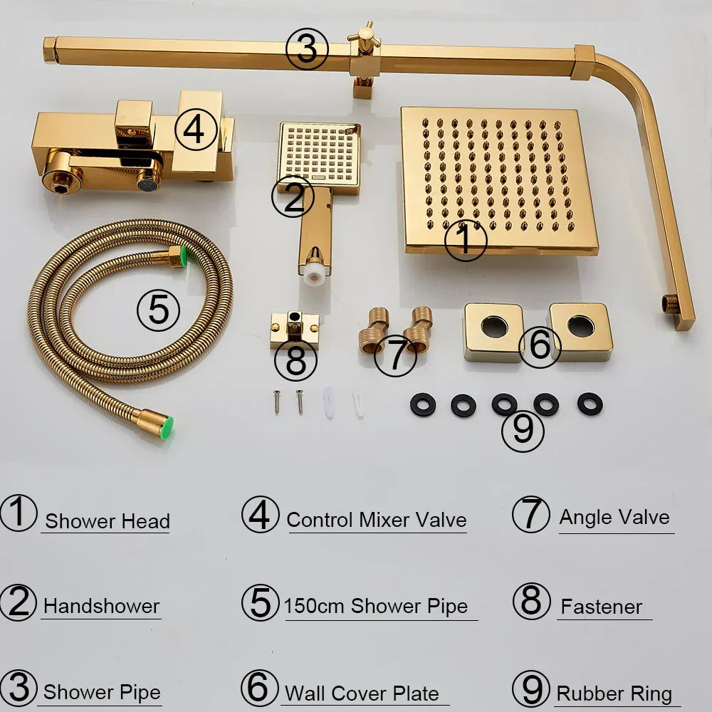™ Golden Shower Faucet Set with 8" Rainfall Shower, Wall Mounted Hand Shower