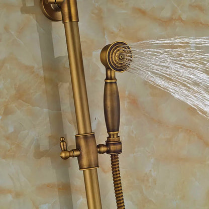 DecorBites™ Antique Brass Wall Mount Shower Faucet with Hand Shower, 8" Rain Shower Head