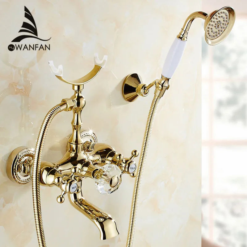 ™ Gold Brass Wall Mounted Bathtub Faucet with Hand Held Shower Kit