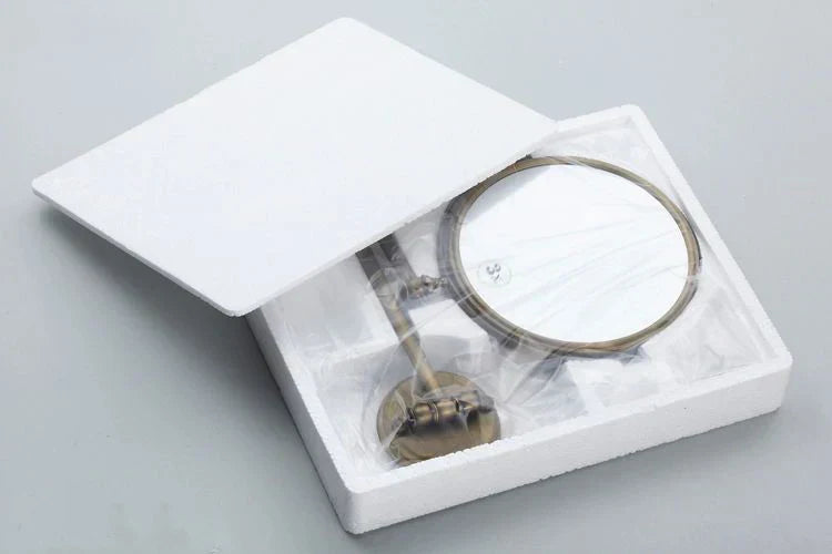DecorBites™ Antique Brass Wall Mirror 3x Magnification 8" Round Dual Side Folding Makeup Mirror