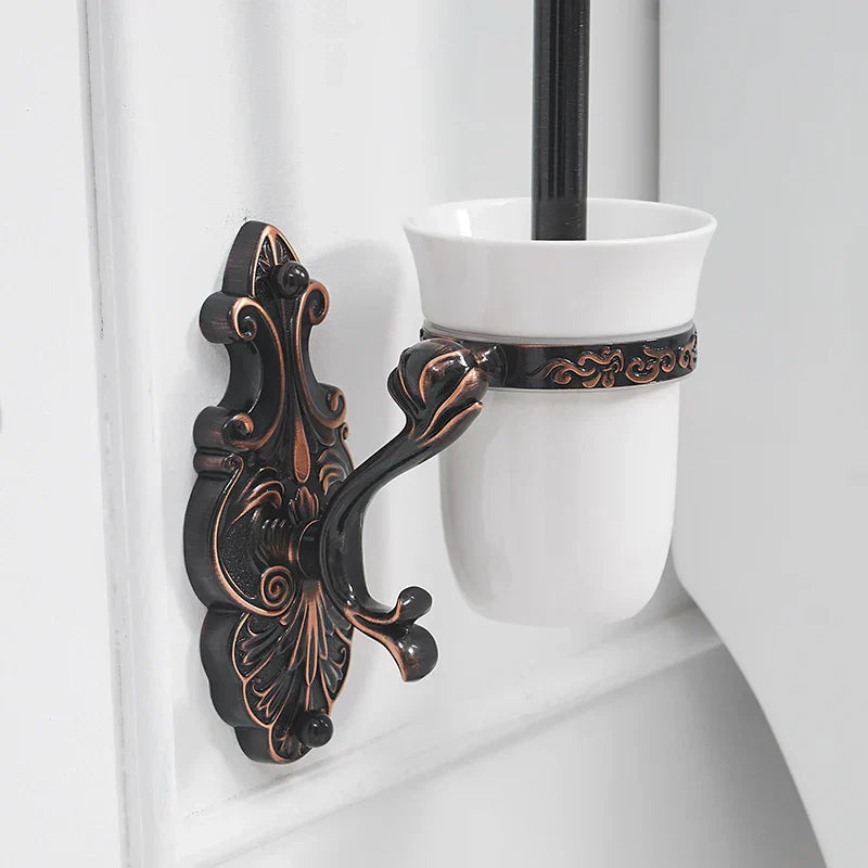 DecorBites™ Brass Wall Mounted Toilet Brush Holder Set Luxury Bathroom Accessories CleanWF-88809