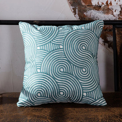 DecorBites™ Blue Geometric Embroidered Canvas Cotton Cushion Cover 45x45cm