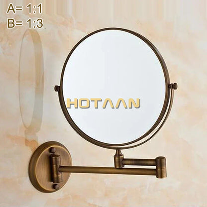 DecorBites™ 8" Brass Shave Makeup Mirror Wall Mounted Extendable Arm 1x3x Magnifying