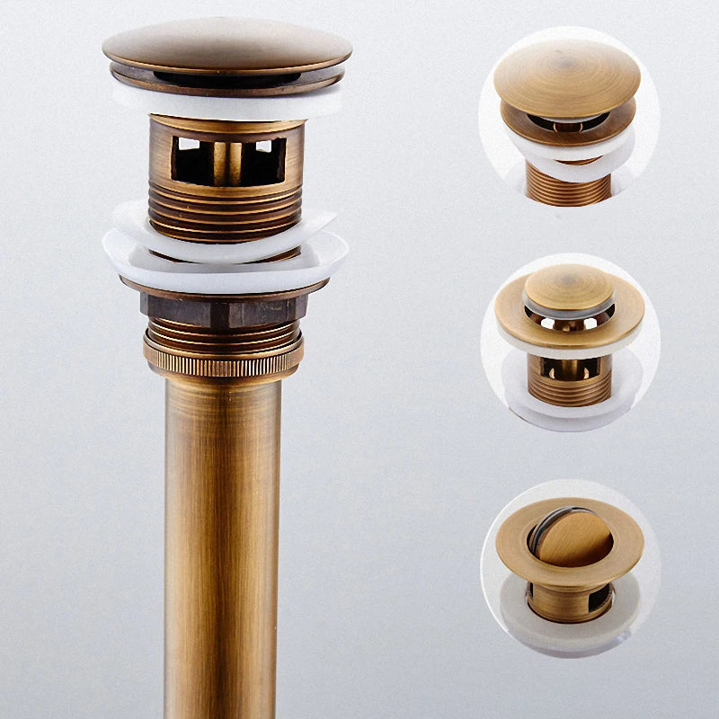DecorBites™ Antique Brass Vessel Sink Drain Strainer, Pop Up Stopper for Lavatory Basin