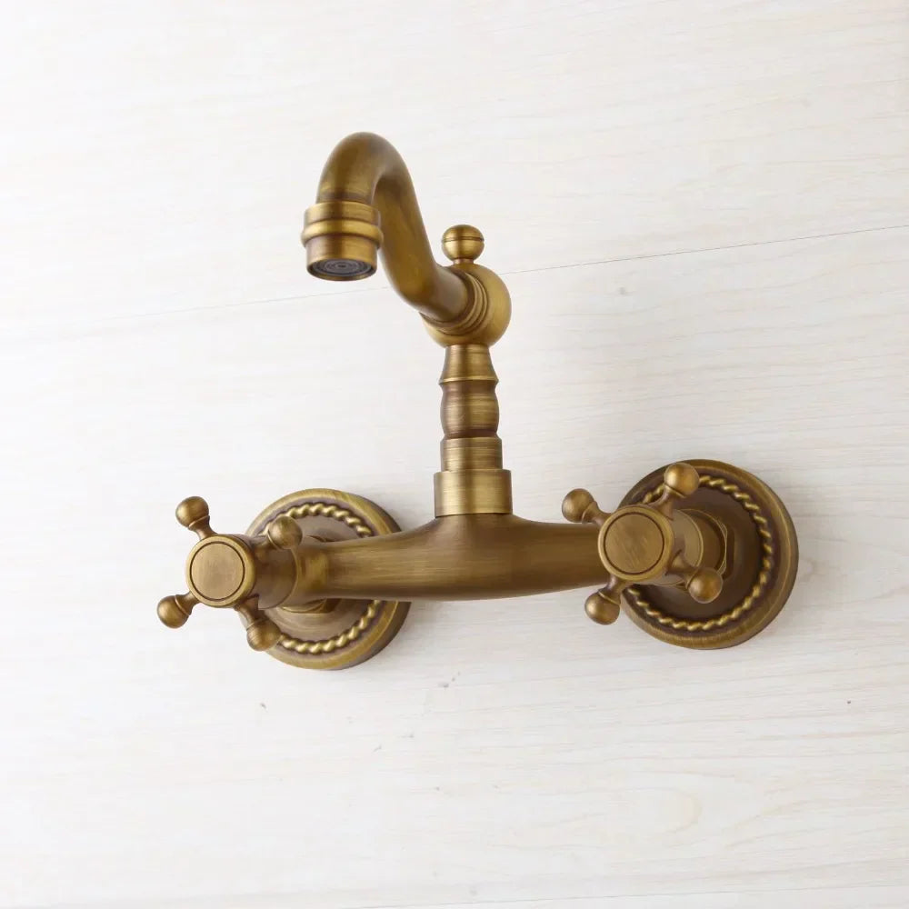 DecorBites™ Antique Brass Wall Mounted Shower Faucet Hot Cold Mixer Faucet
