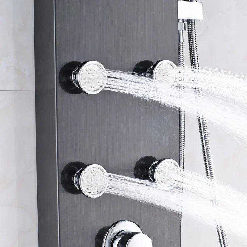 DecorBites™ Black Massage Jets Rain Shower Column Thermostatic Mixer Shower Panel