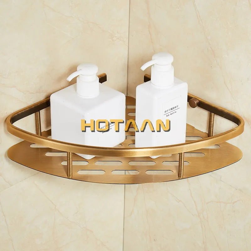 DecorBites™ Antique Finish Aluminum Shower Basket Holder Fashion Bathroom Shelf Basket