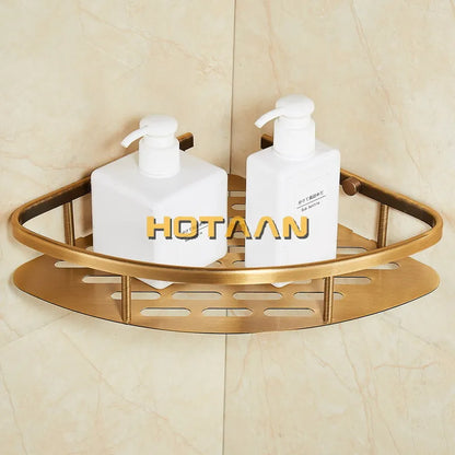 DecorBites™ Antique Finish Aluminum Shower Basket Holder Fashion Bathroom Shelf Basket