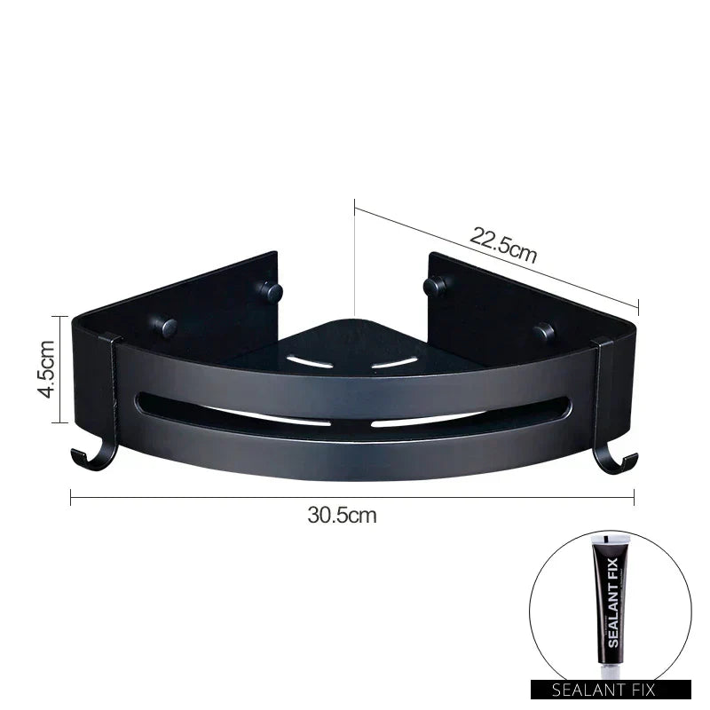 DecorBites™ Aluminum Black Corner Basket Cosmetic Rack for Bathroom and Kitchen Storage
