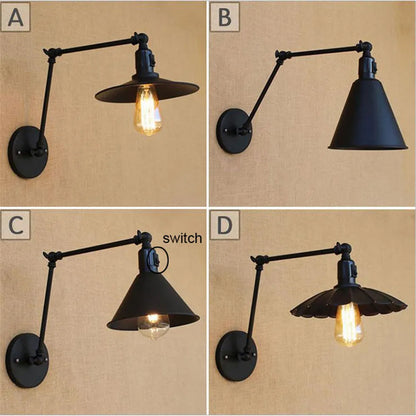 DecorBites™ Industrial Swing Arm Wall Lamp Black Switch On Off Sconces Iron