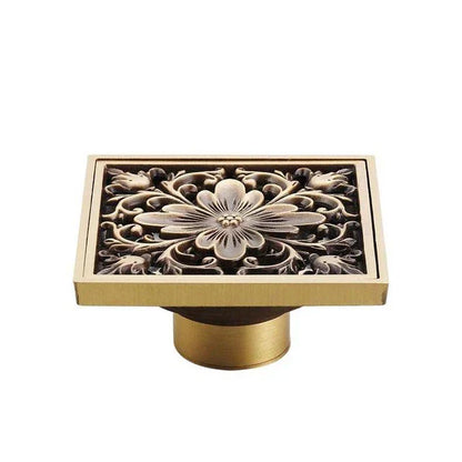 DecorBites™ Antique Brass Shower Floor Drain 10cm Square Waste Strainer Cover Grate