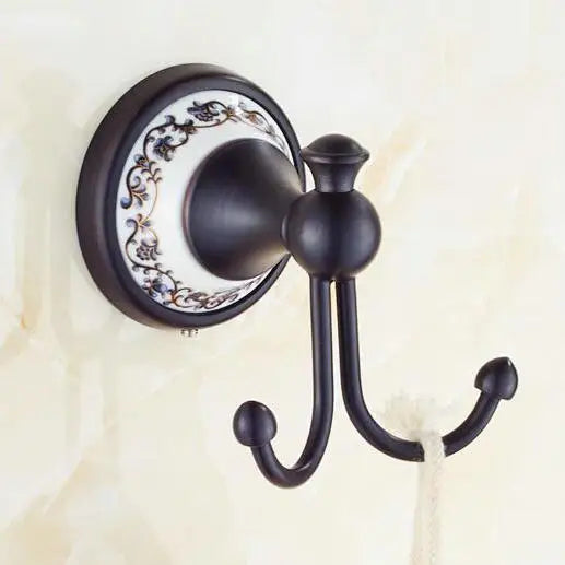 DecorBites™ Black Porcelain Brass Bathroom Accessories Set