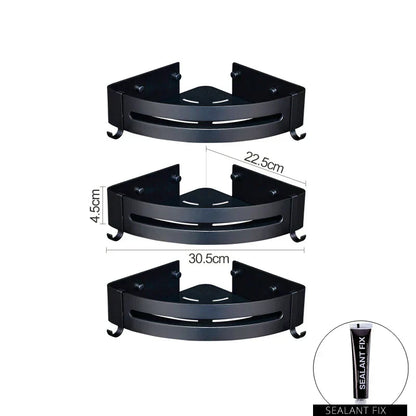 DecorBites™ Aluminum Black Corner Basket Cosmetic Rack for Bathroom and Kitchen Storage